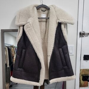 Aerie Offline Brown Faux Leather Sherpa Vest - Size M